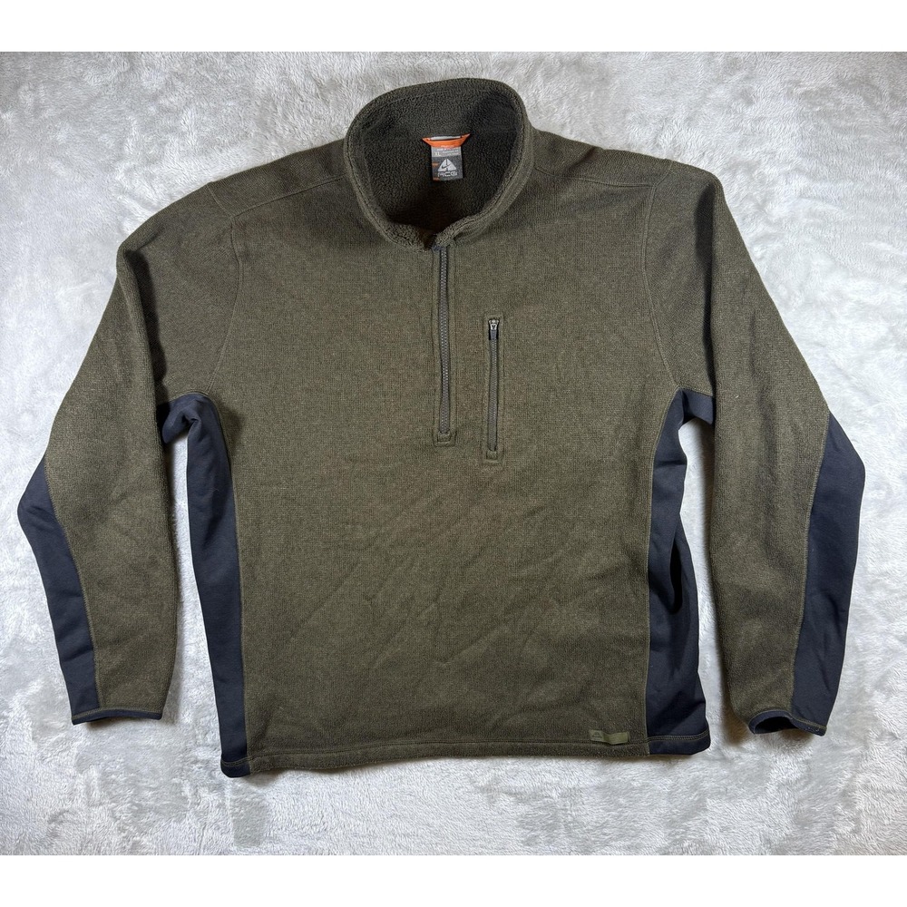 ACG Pullover Mens XL Green Gray Fleece Quarter Zip Sweater Chest Pocket